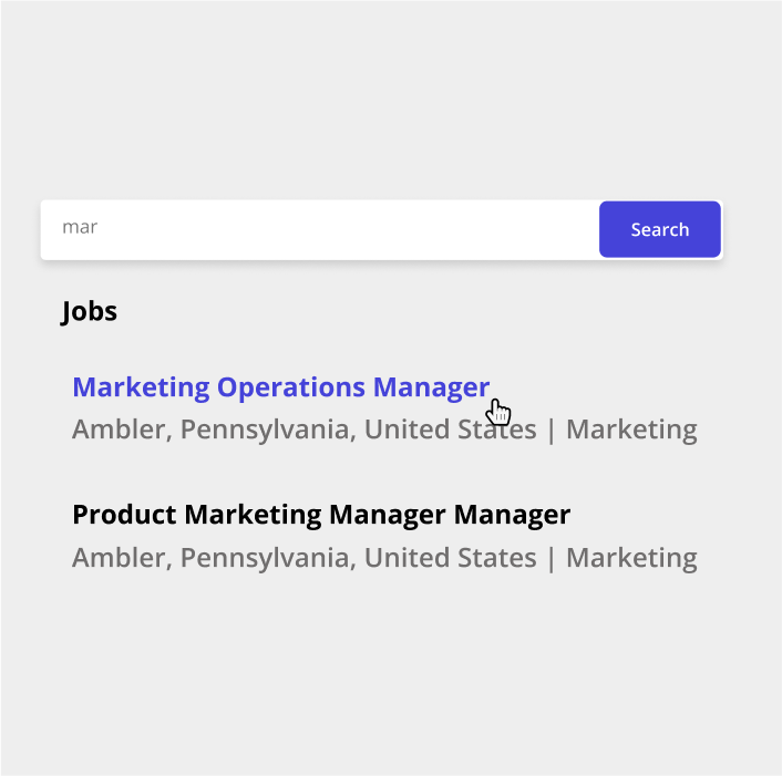 Two job posting examples that highlight intelligent search functions powered by Phenom AI