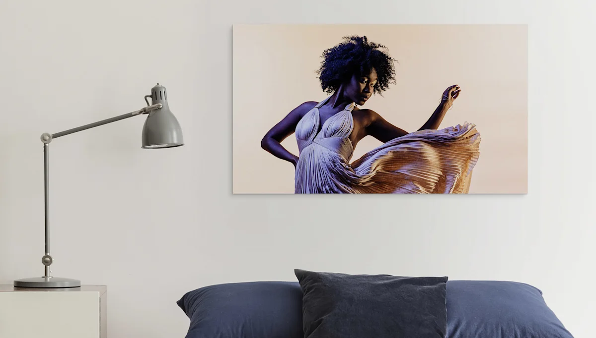 PDP | HD Metal Print | Video Section | Media #1 A dancing woman on an HD Metal Print.