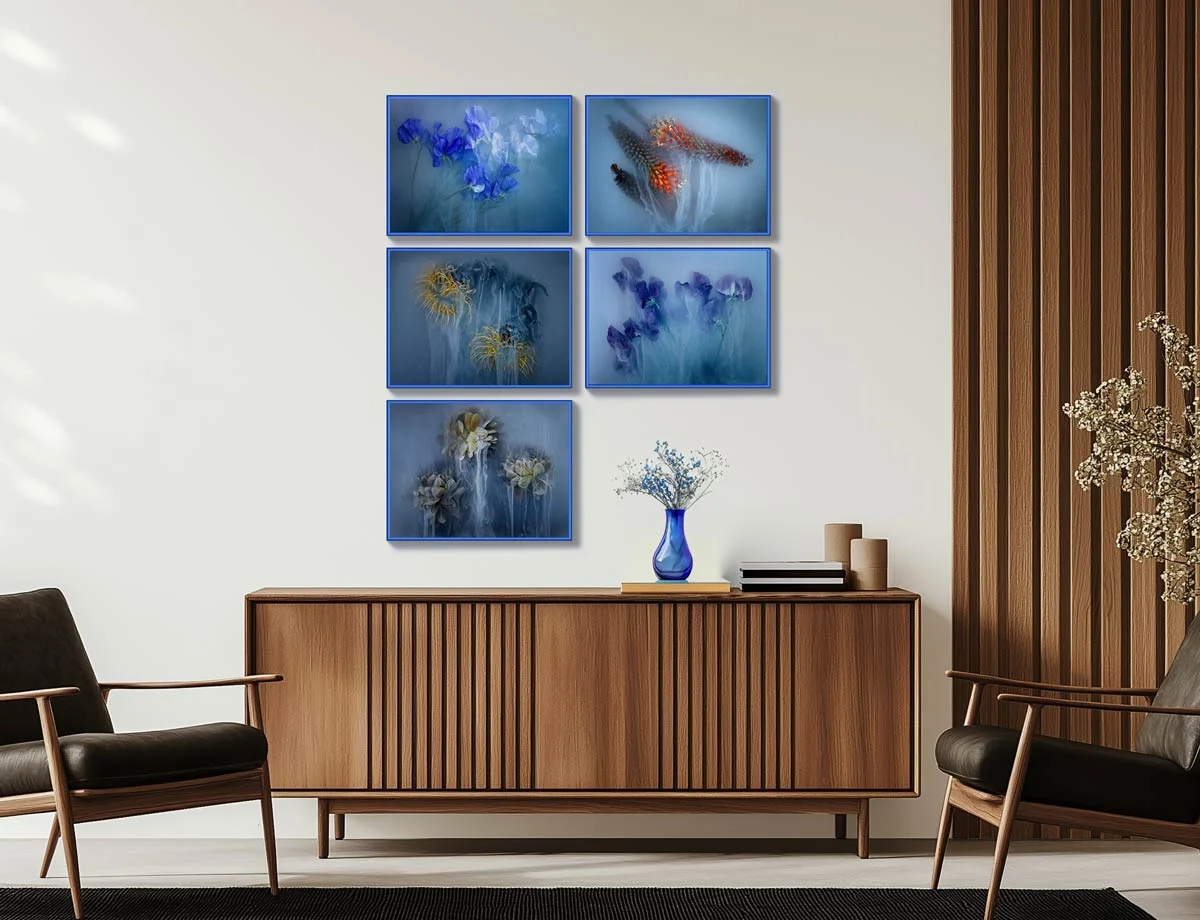 misty flowers in shades of blue in a pop art frame. misty flowers in shades of blue in a pop art frame.
