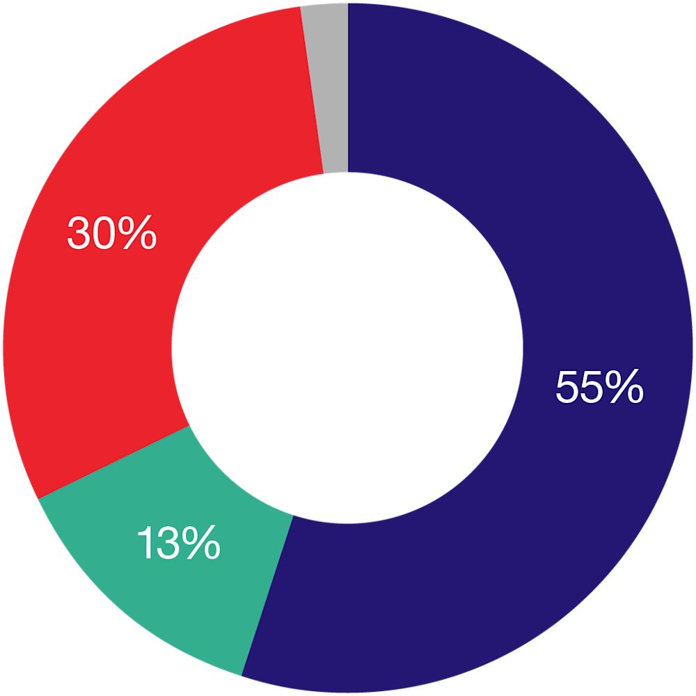 Pie chart shows how we raise money:
55% from donations and legacies
13% from Shelter shops
30% from funded advice and support
2% from training and publications