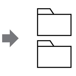 Icons representing an arrow and two folders