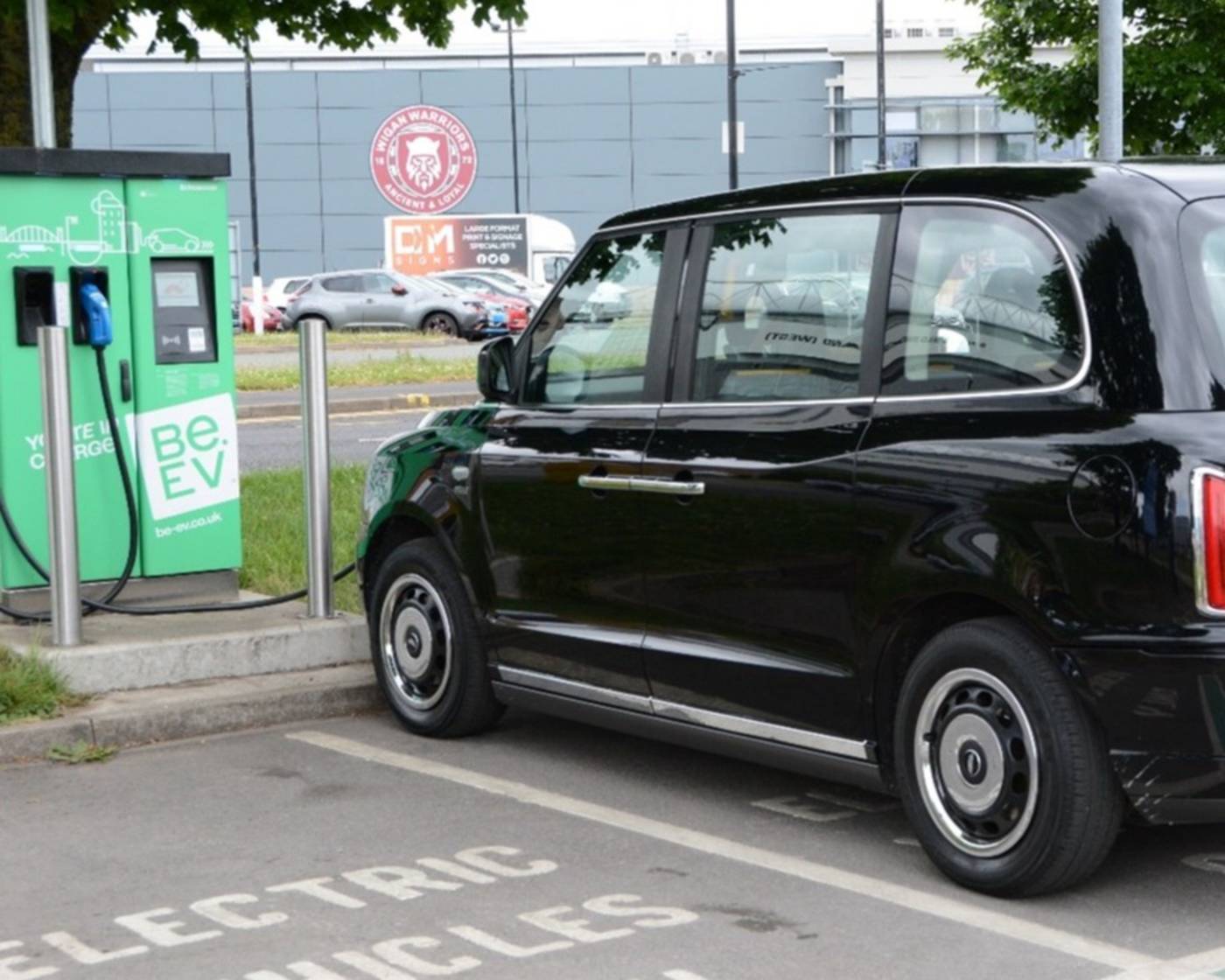Electric taxi at a charging point