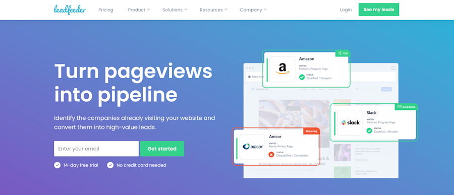 Leadfeeder home page