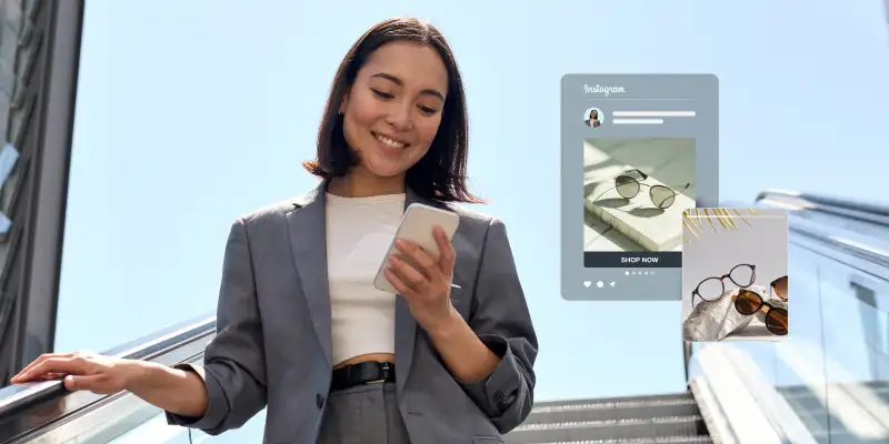 A customer interacts with an Instagram ad, clicking on the displayed ad and engaging with the product.