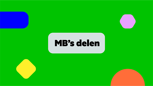 MB's delen in tekst in een grijs vierkant op een groene achtergrond met anders gekleurde vormen