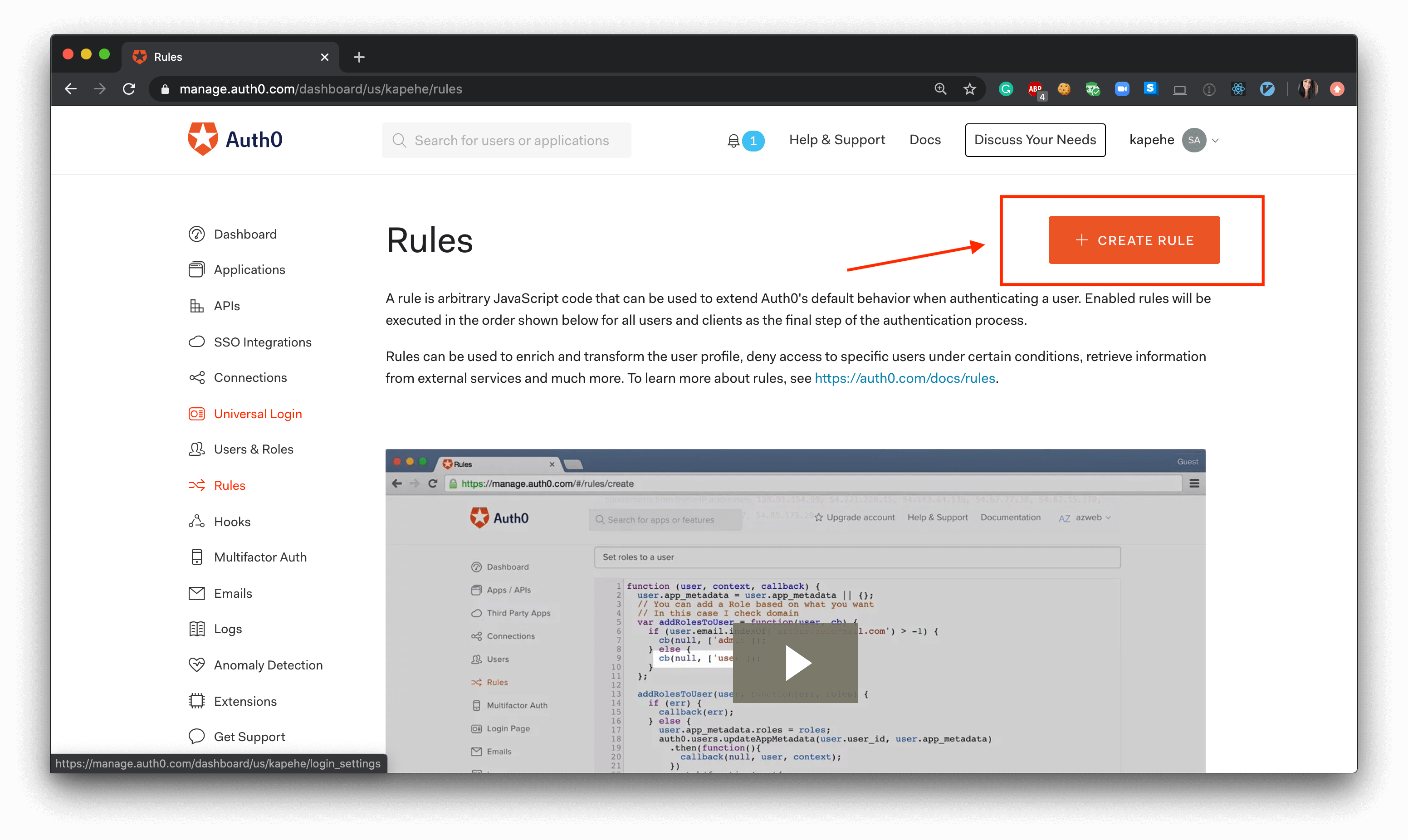Picture of "Create Rule" button