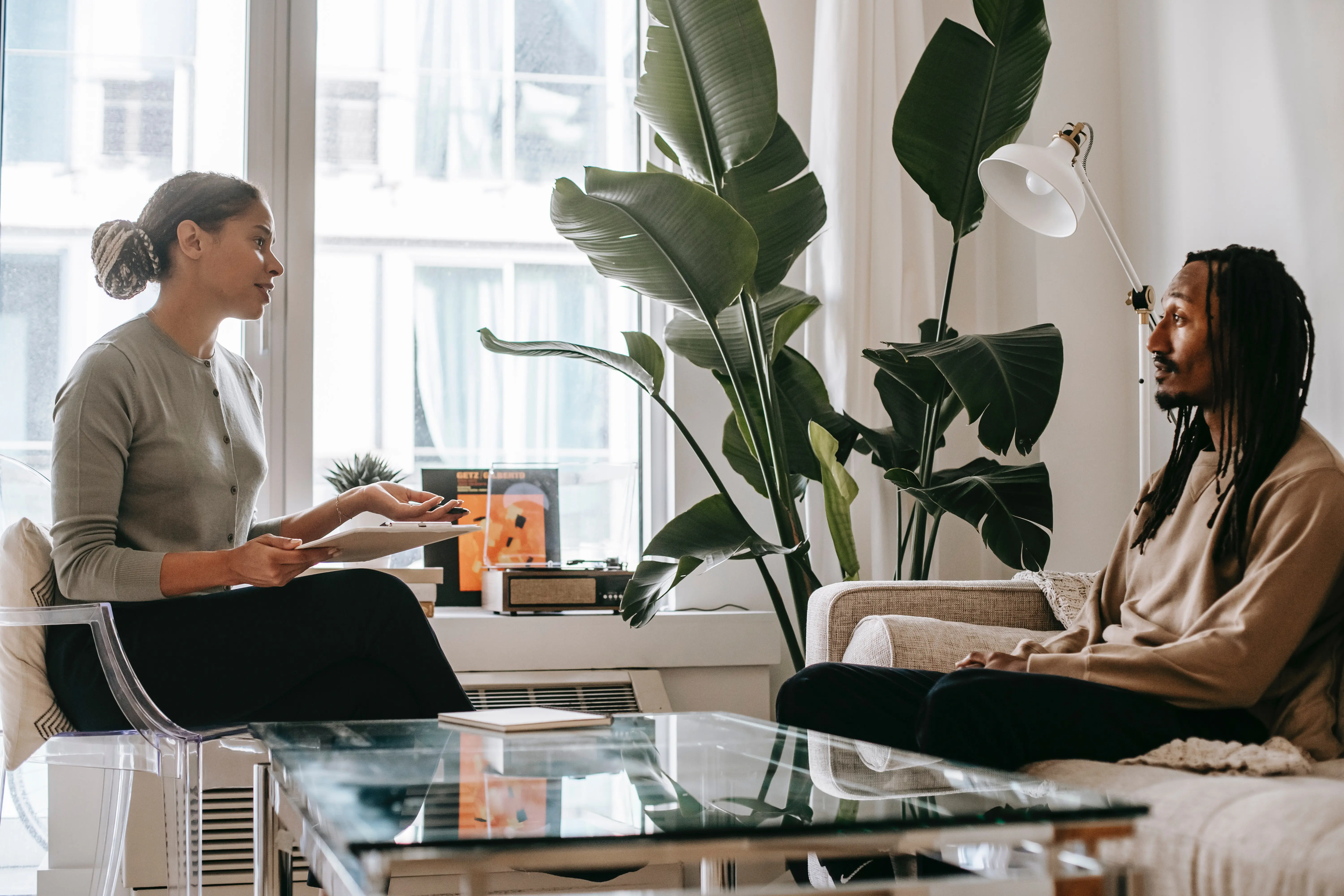 Two people are having a conversation