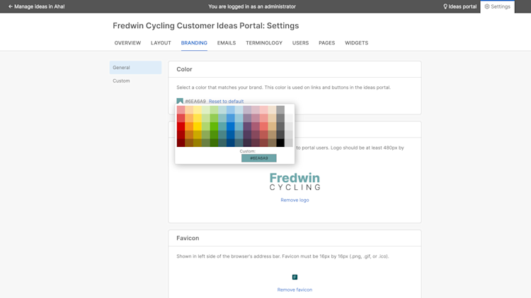 Configuring ideas portal