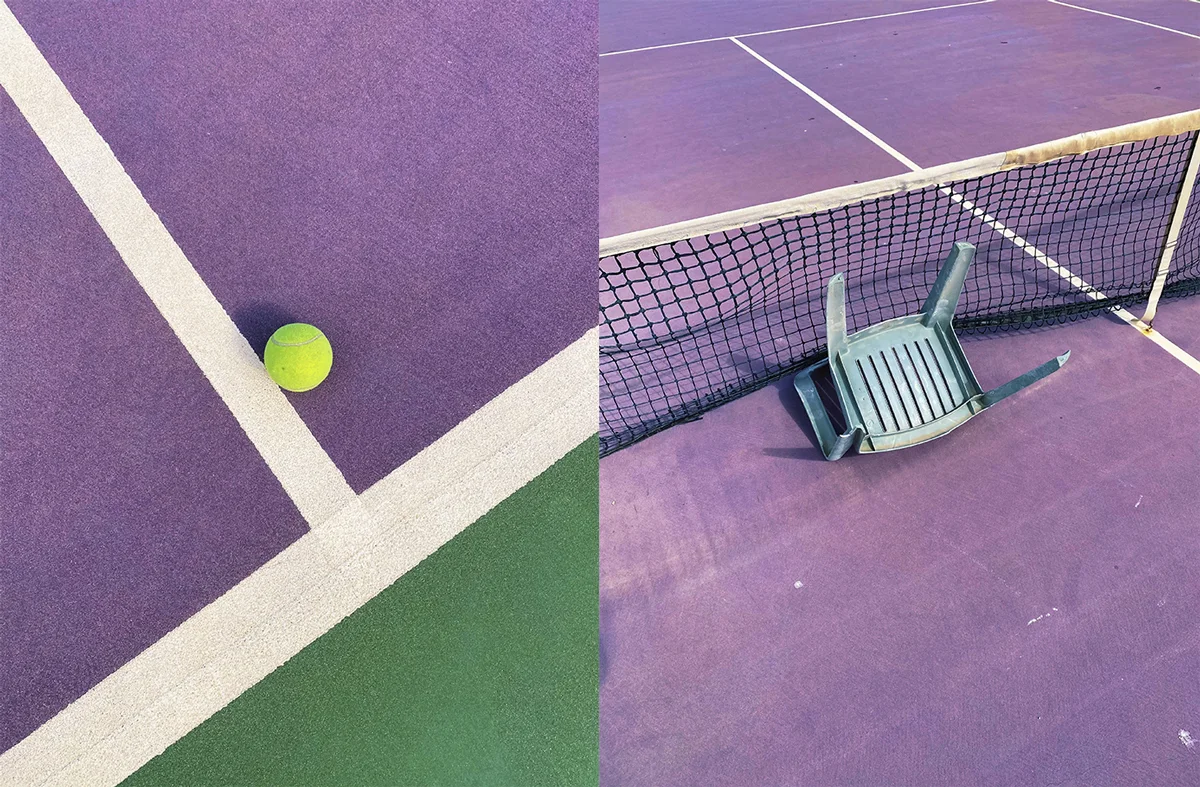 Buntes lila und grünes Tennisfeld, fotografiert mit dem Smartphone von Burak Boylu.