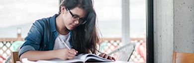 A girl preparing for IELTS test