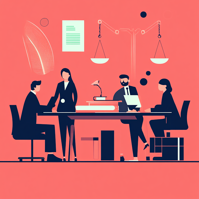 An abstract animated image of legal tech workers in an office