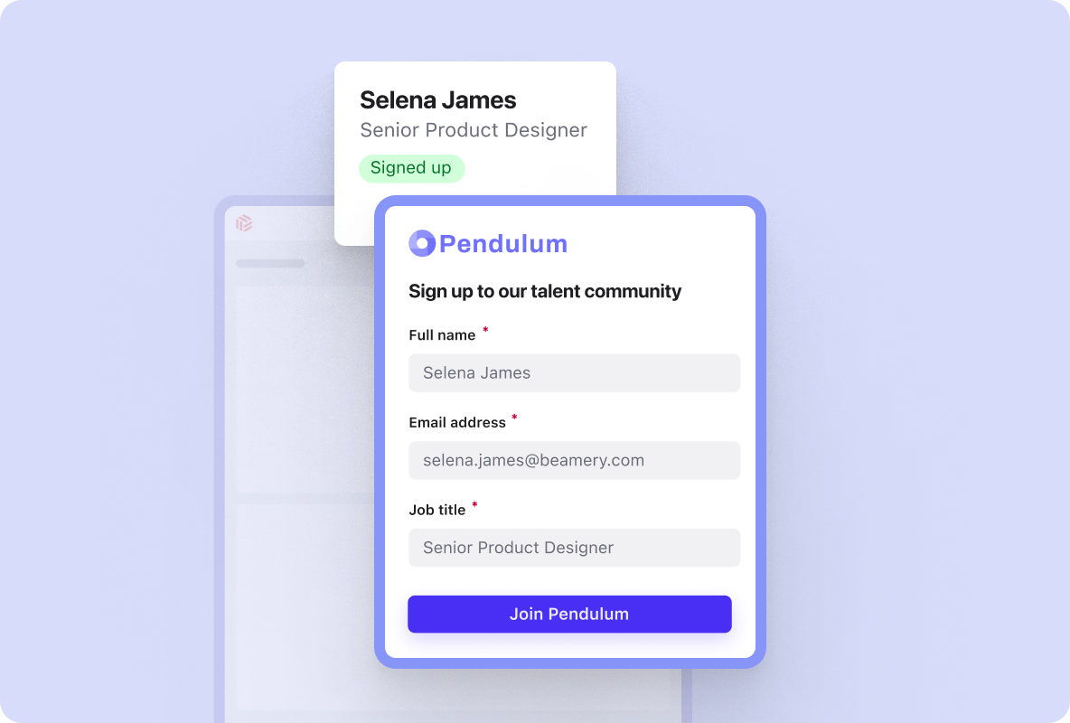 Screenshot of the Beamery Candidate Portals product - Candidate signing up to the Talent Community