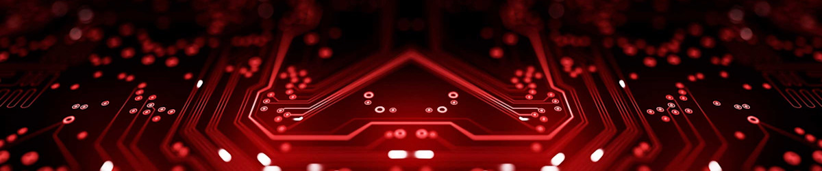 Closeup of a red microprocessor
