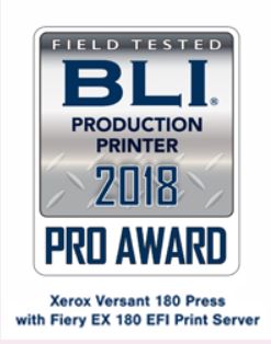 Xerox Versant 180 Press with Fiery EX 180 EFI Print Server BLI award 2018 badge