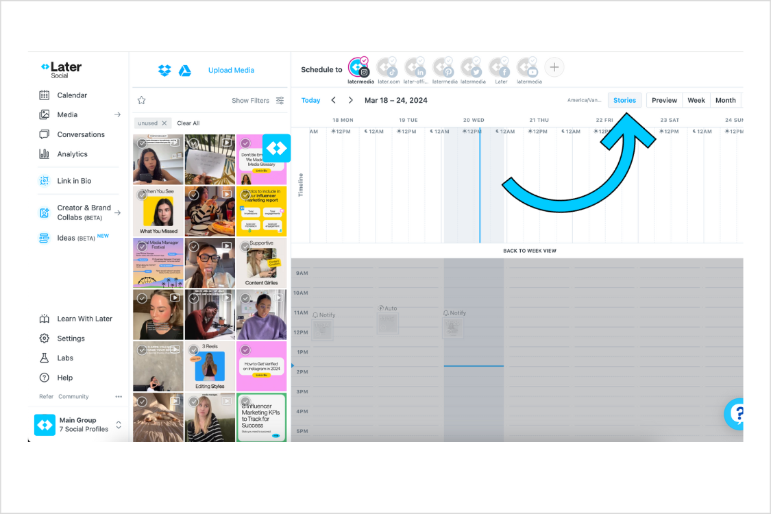 Later Dashboard for Instagram Stories scheduling