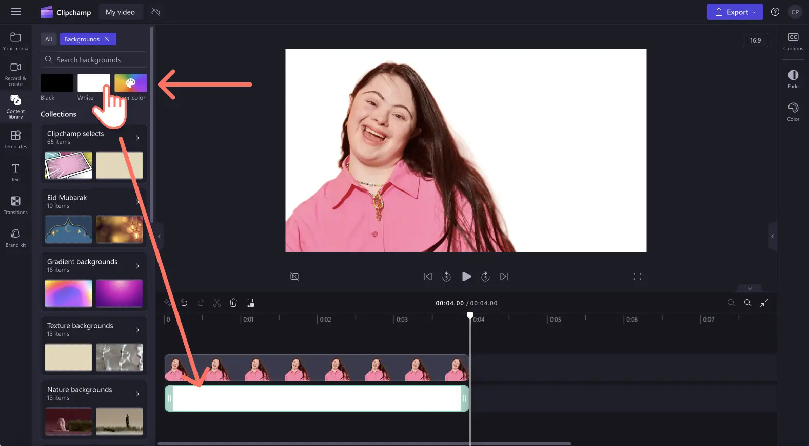 An image of a user adding a colored background onto the timeline.