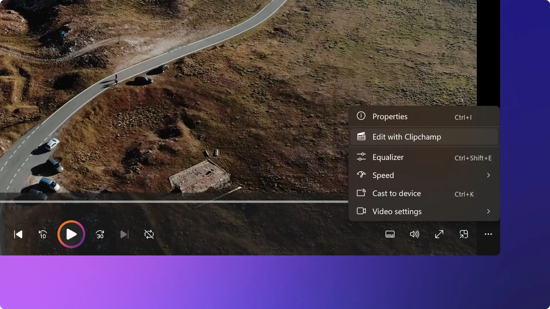 Een afbeelding van de knop Bewerken met Clipchamp in Windows Media Player.