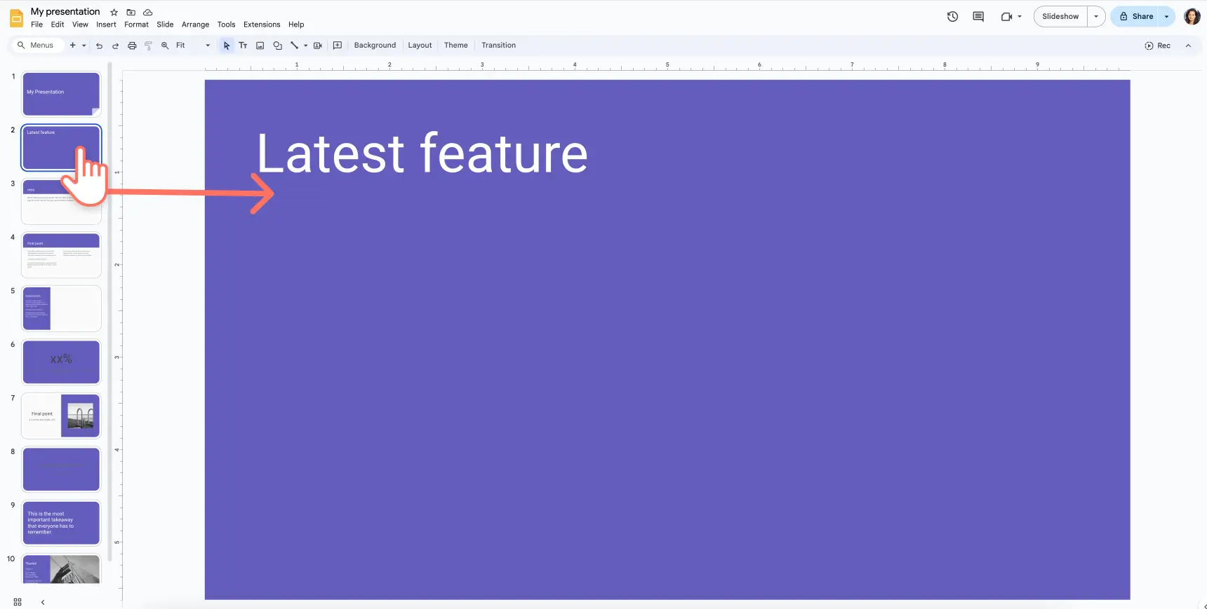 Step 2. Click on the presentation slide
