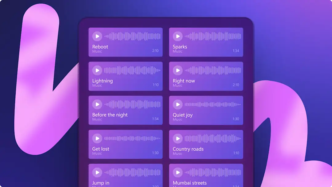 Een afbeelding van de stockmuziekbibliotheek in Clipchamp.