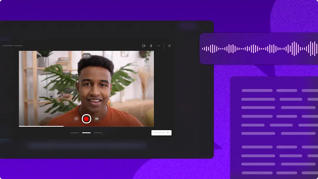 Пайдаланушы Clipchamp бағдарламасында ЖИ құралдарын пайдаланып корпоративтік түсіндіру бейнесін жасауда.