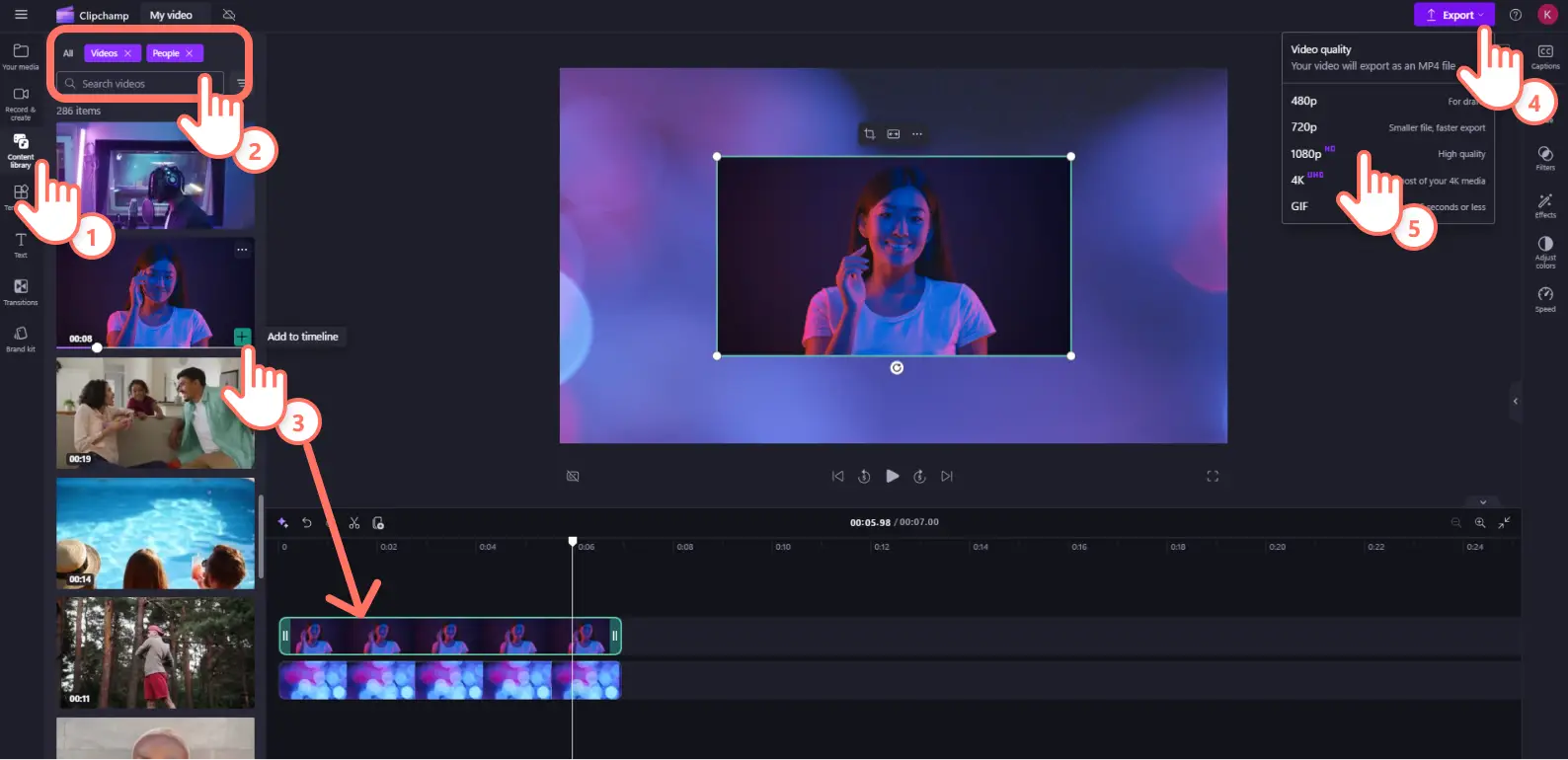 A user applying a bokeh effect background to a picture-in-picture video in Clipchamp.