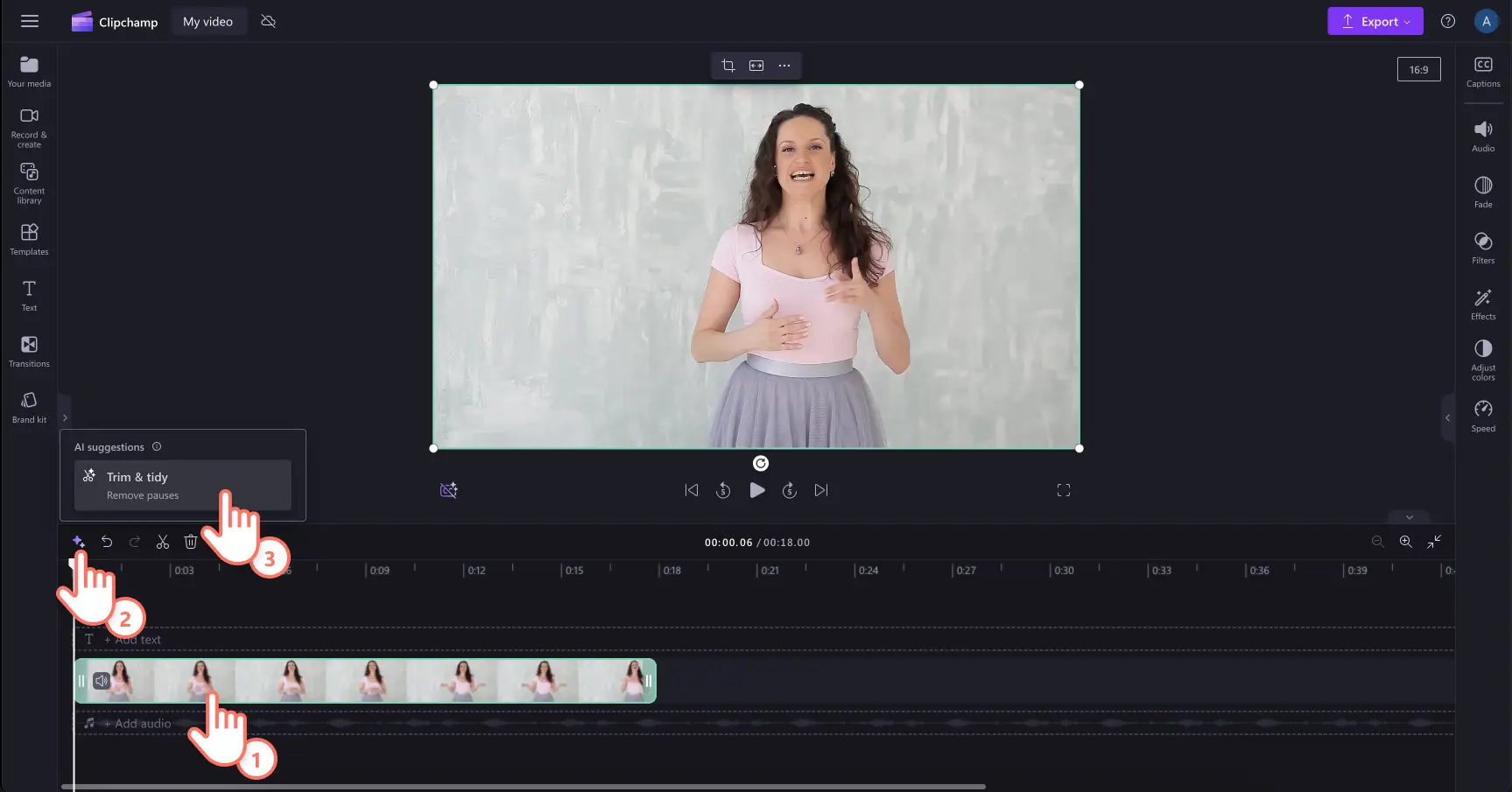 An image of a user removing silences from video.