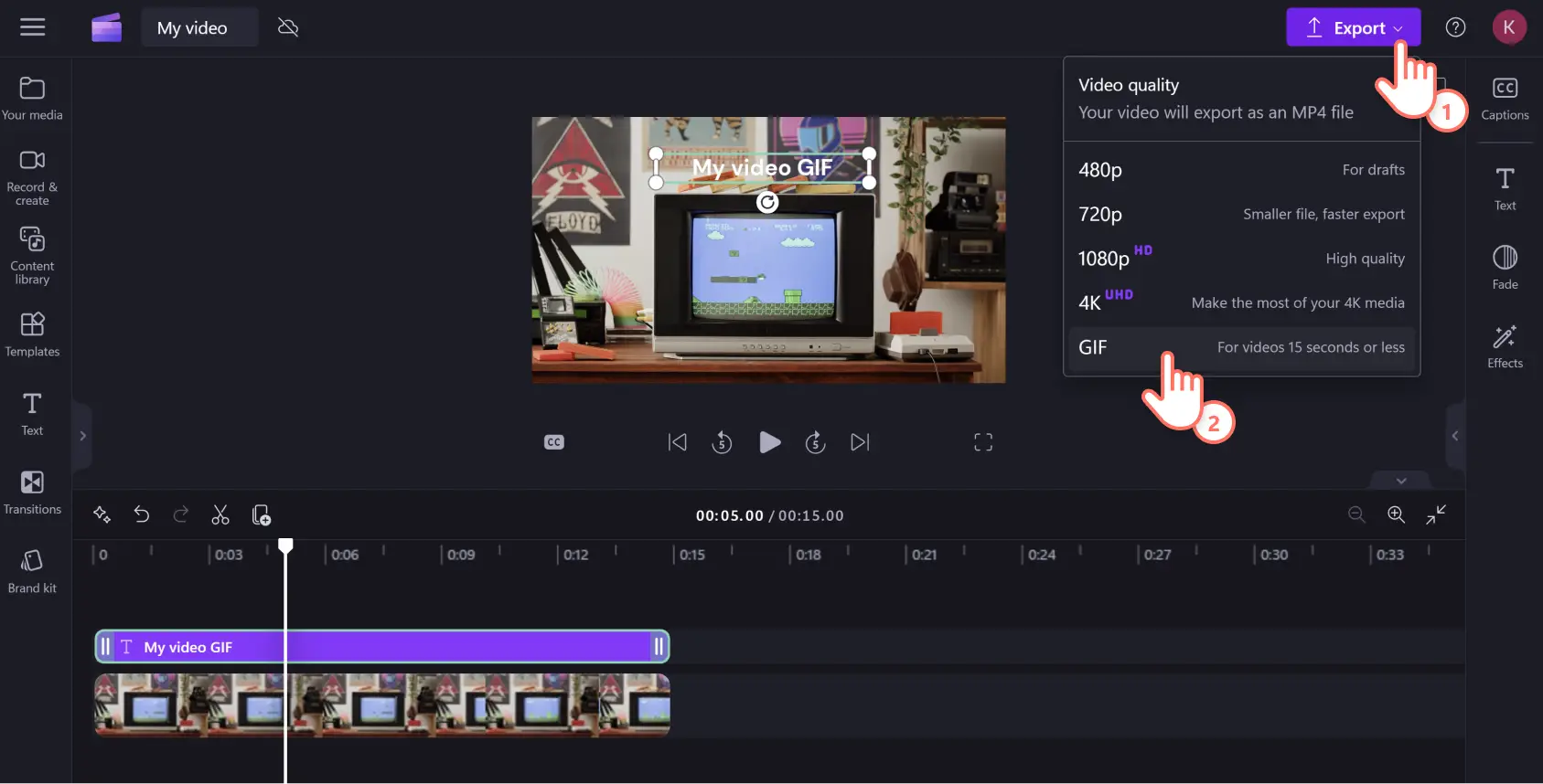 Kuva Clipchamp-käyttäjästä viemässä YouTube-videota GIF-animaationa.