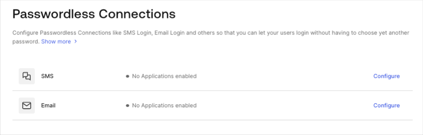 Auth0 Dashboard > Authenticate > Passwordless