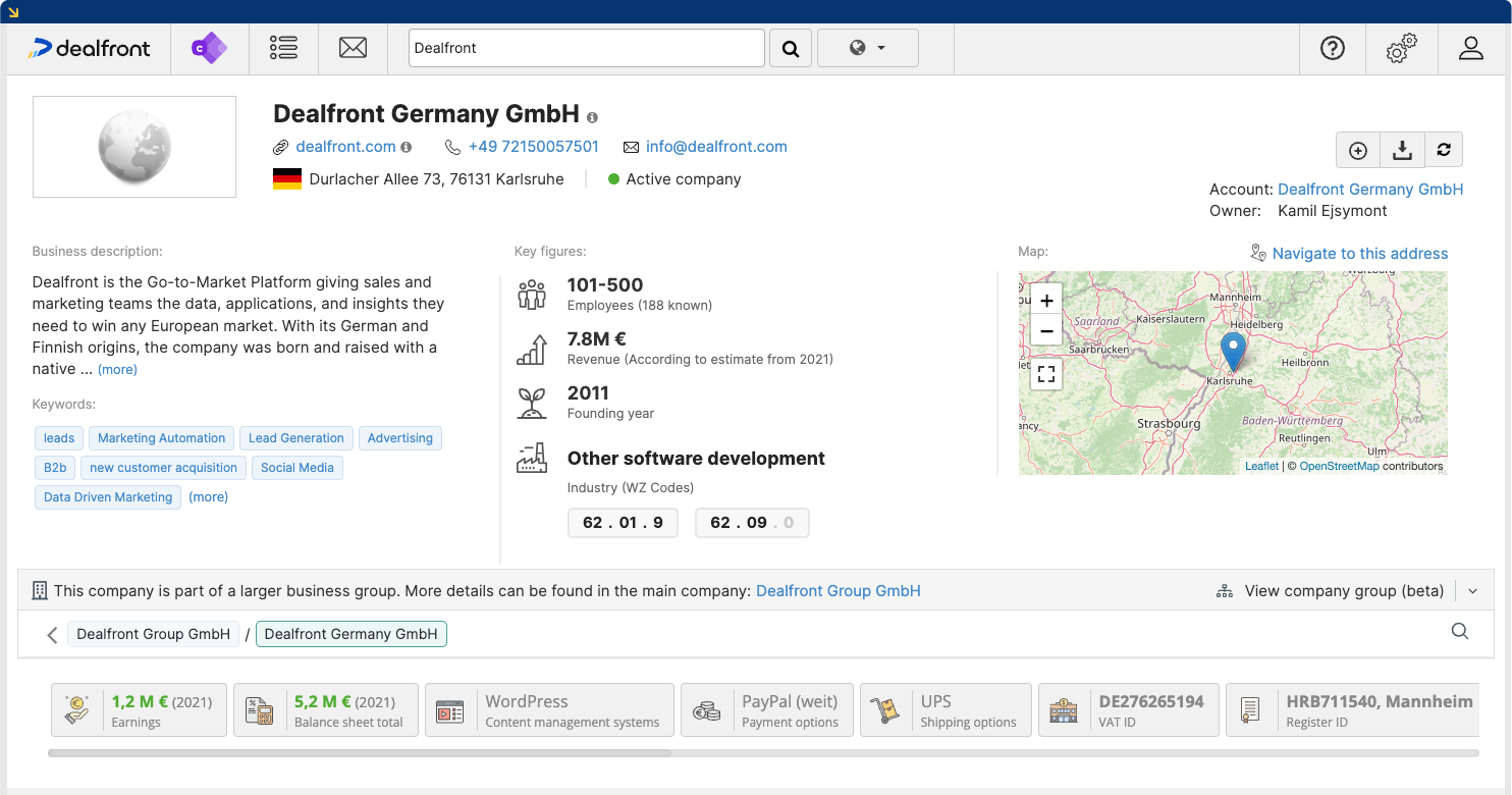 360ยฐ Firmenprofil am Beispiel von Dealfront Germany