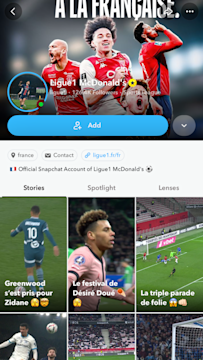 A screenshot of Ligue 1 McDonald’s Public Profile on Snapchat.