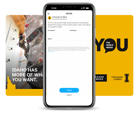 University of Idaho Snapchat ad examples