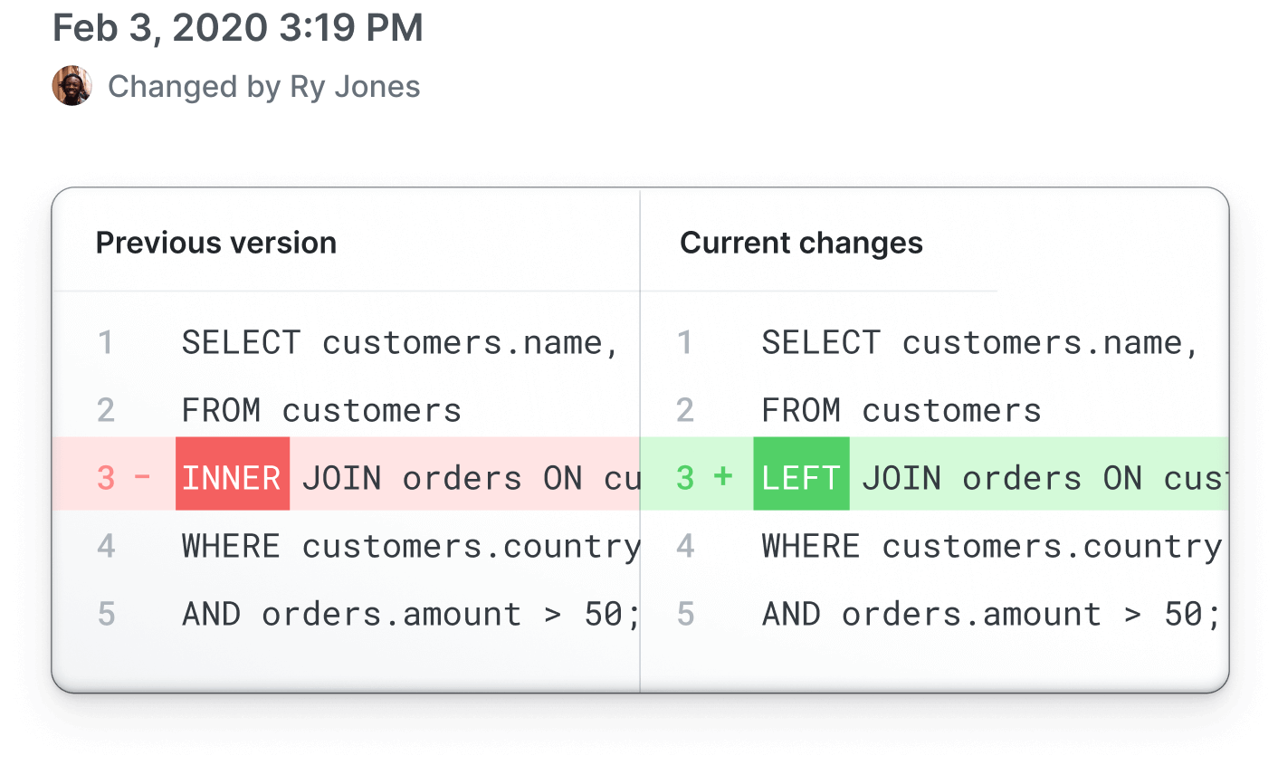 PopSQL version history view
