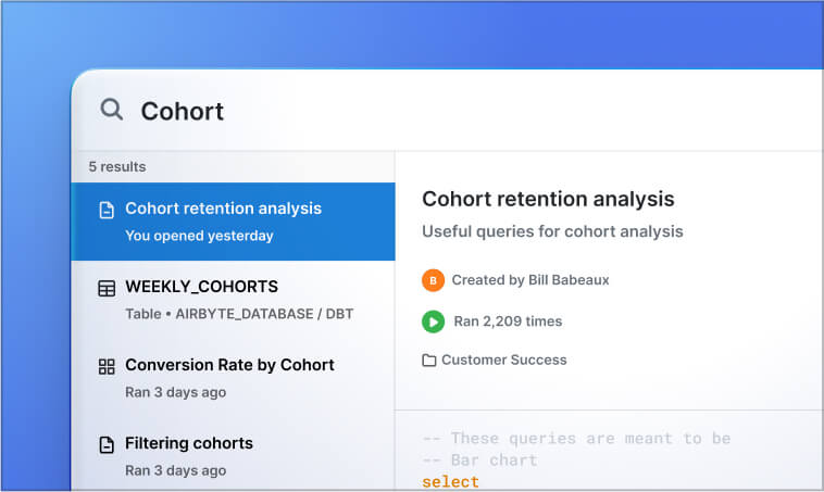 PopSQL query search
