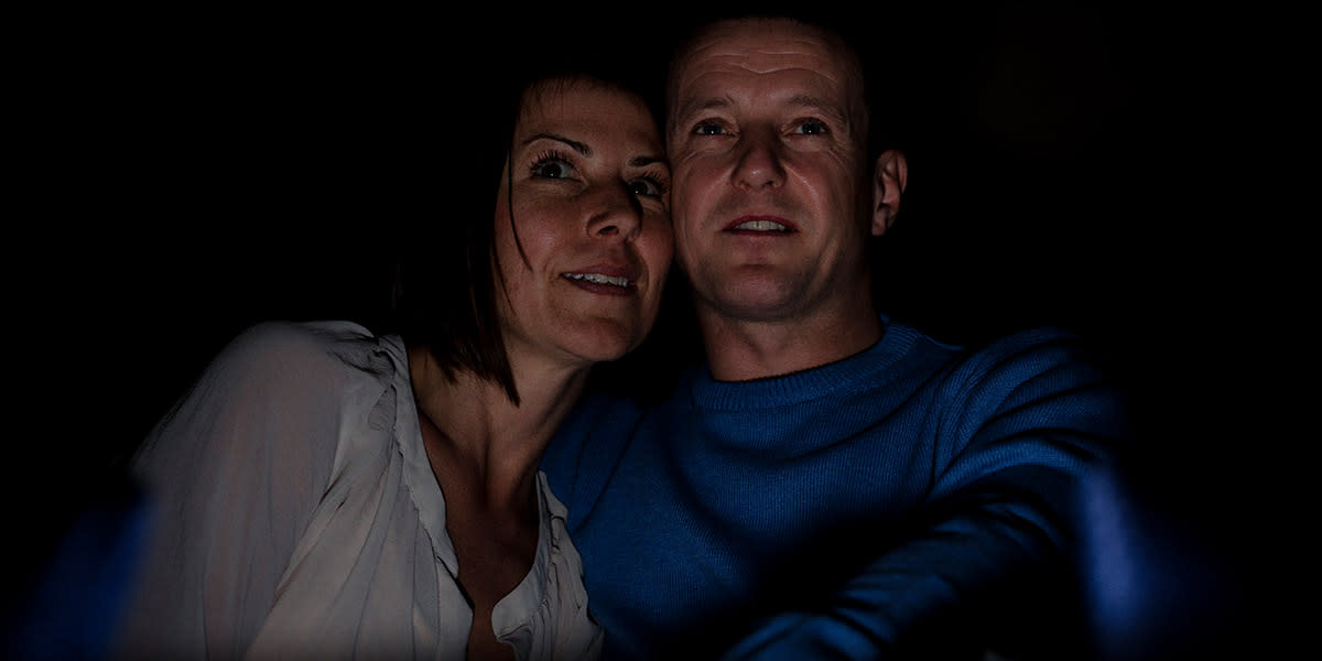 Couple at the onboard cinema Onboard cinema