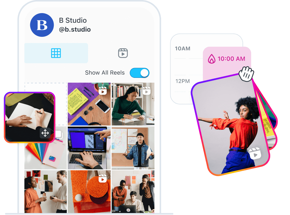 Later Instagram tools including the Visual Planner, Best Time to Post, and Hashtag Suggestions
