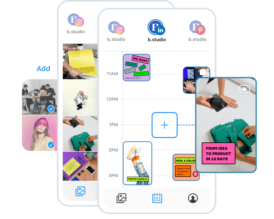 B Studio uses the Later mobile app to schedule LinkedIn posts directly from their mobile device