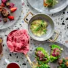 Colorful food at restaurant Norda in Oslo.