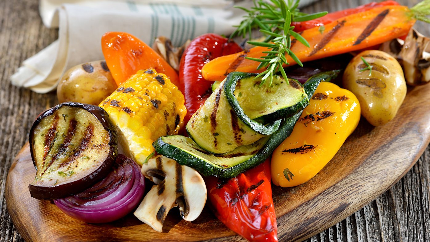Grilled vegetables corn onion mushroom carrot pepper eggplant