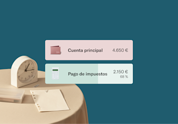 Imagen de dos subcuenta N26 muestra la "cuenta principal" y "Impuestos" espacios de dinero del presupuesto.