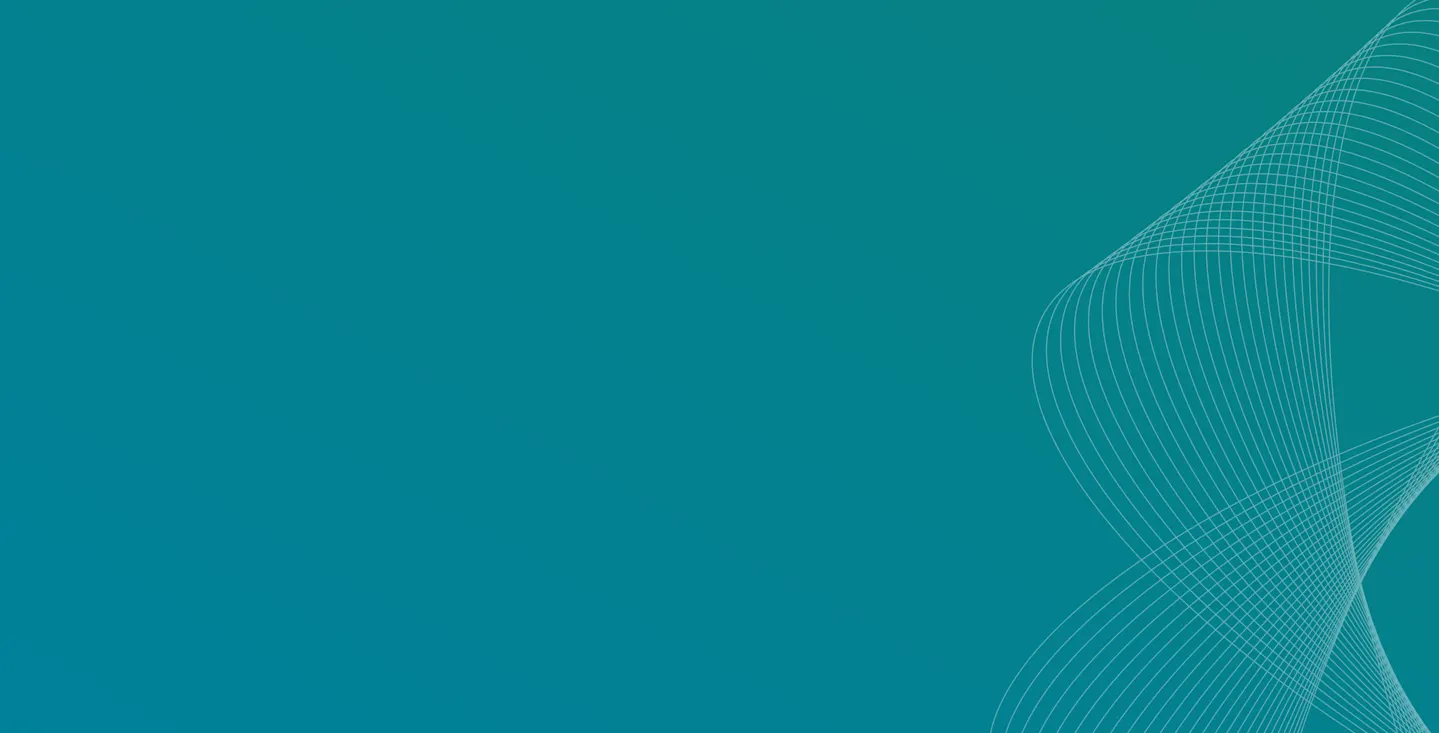 Abstract teal background with a flowing white line pattern curving across the right side of the image. The gradient shifts subtly from teal to blue, creating a dynamic and modern digital aesthetic. Ideal for fintech or technology-themed presentations or UI elements.