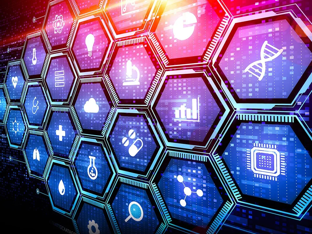 Conceptual illustration for using AI and data in biomedical research.