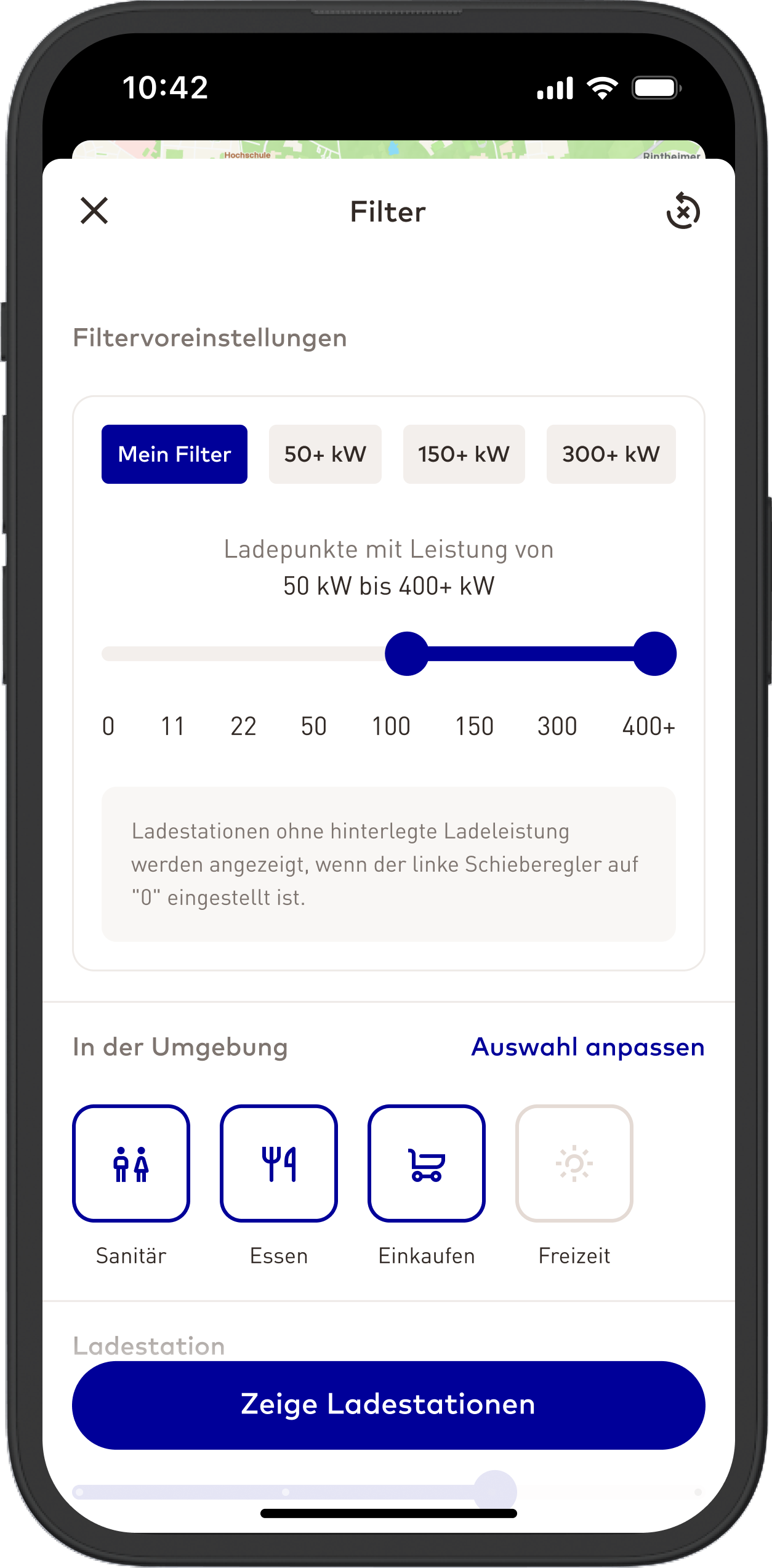 EnBW mobility+ App Screenshot Filterfunktionen