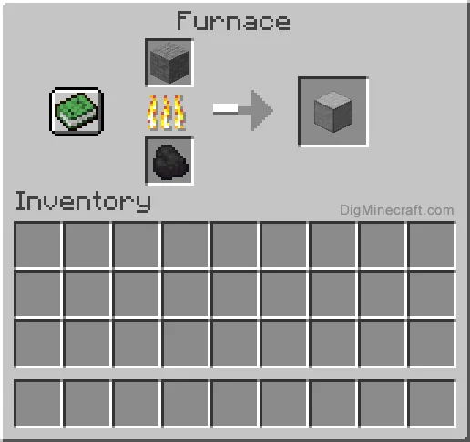 Minecraft inventory explaining how to create a smooth stone.