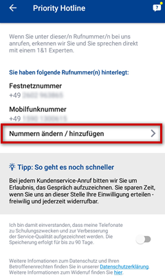 Menü unter Priority Hotilne mit Rahmen um Nummer ändern / hinzufügen