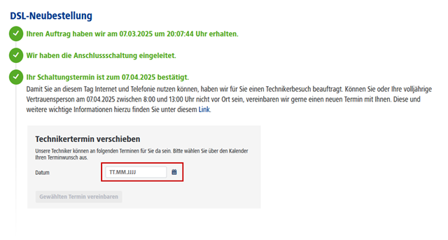 Das Eingabefeld für "Datum" ist mit rotem Rand hervorgehoben.