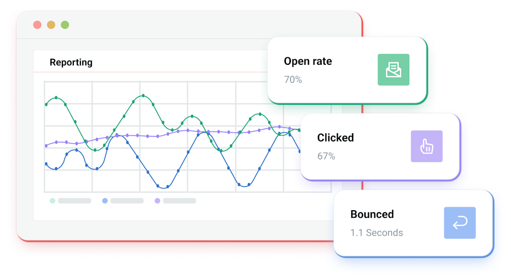 Reporting graph of open rate, clicked, and bounced statistics