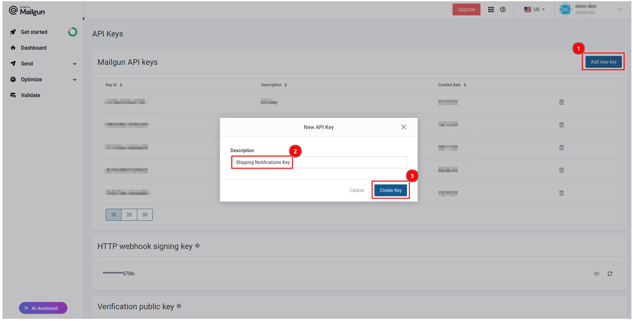 API Keys page Screen Image