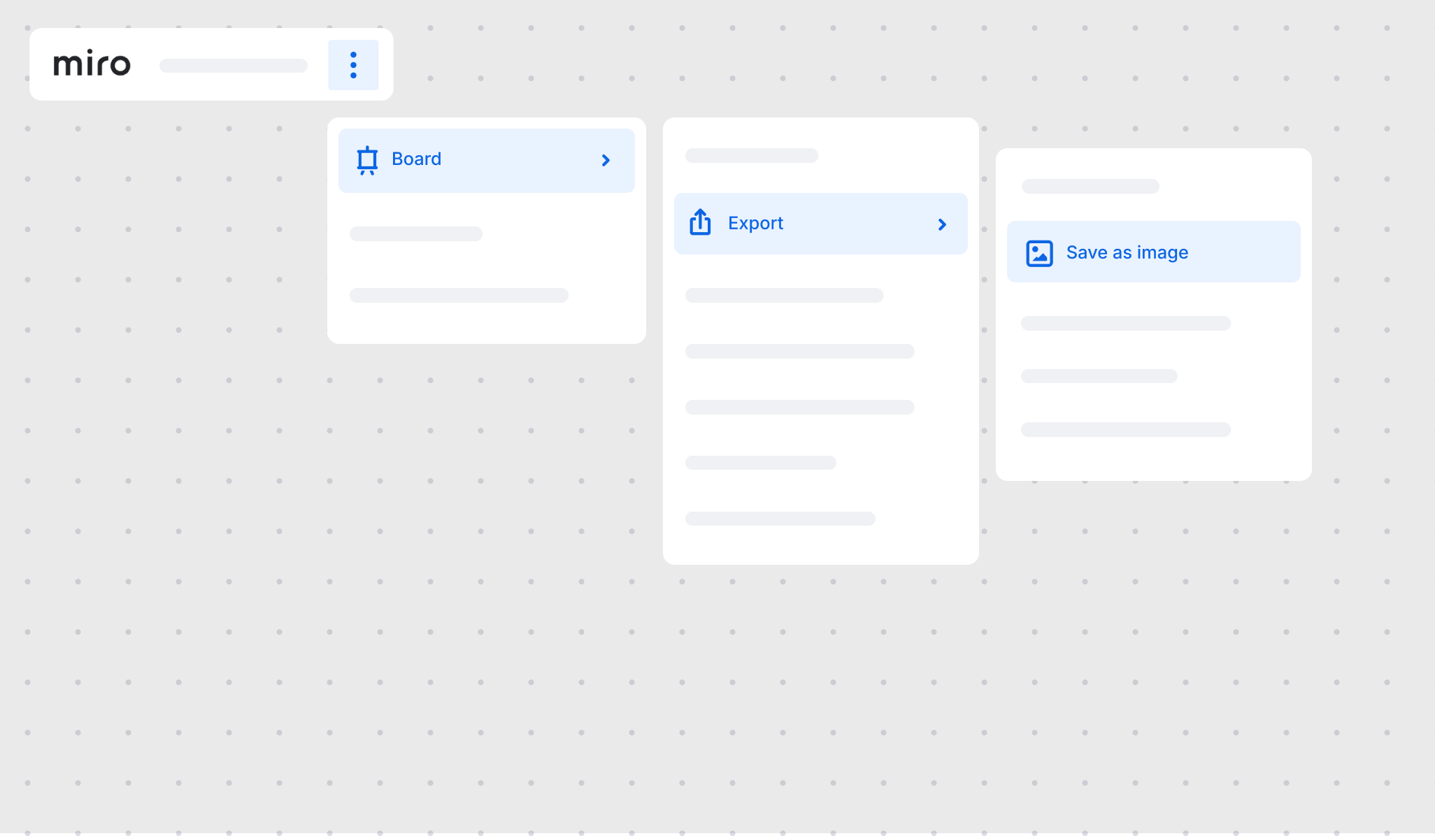 Confluence ホワイトボード インポート用の Miro エクスポート メニューの選択肢